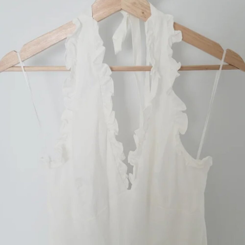 Reformation Beaux White Halter Backless Organic Cotton Summer Dress Size 8 - Picture 5 of 9